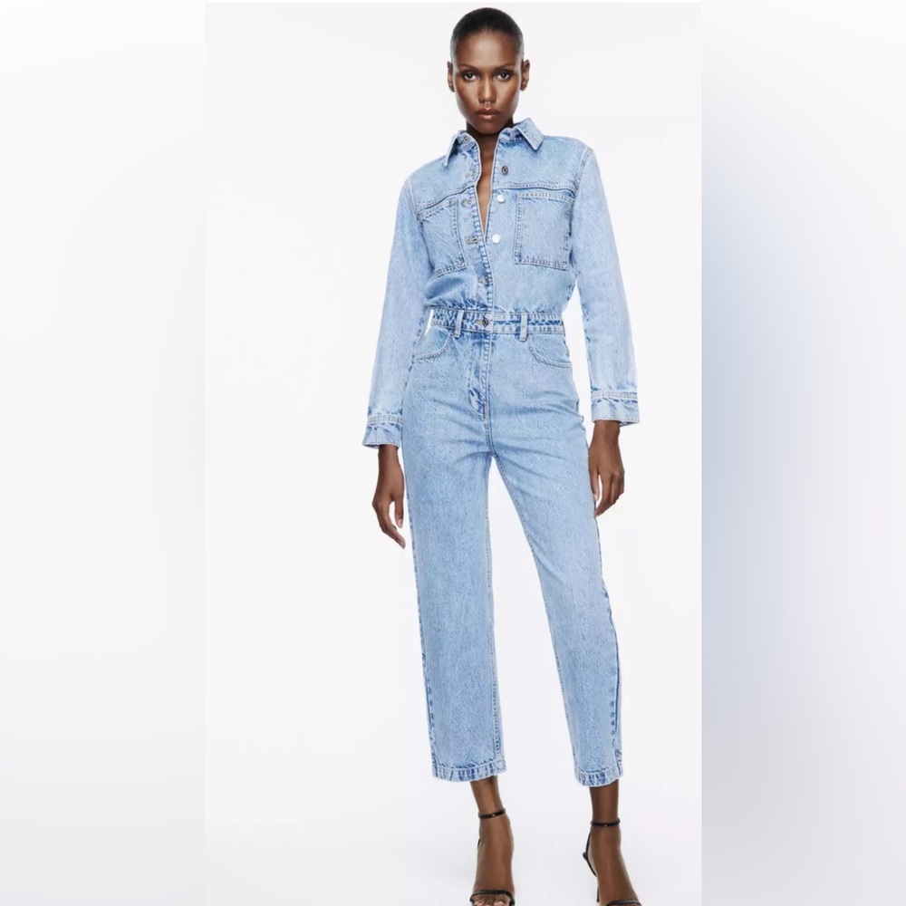 Zara Light Blue Denim Jumpsuit